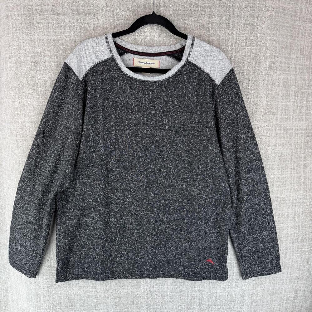 Tommy Bahama Jacket Mens L Gray Fleece Pullover Crewneck Colorblock Logo Soft